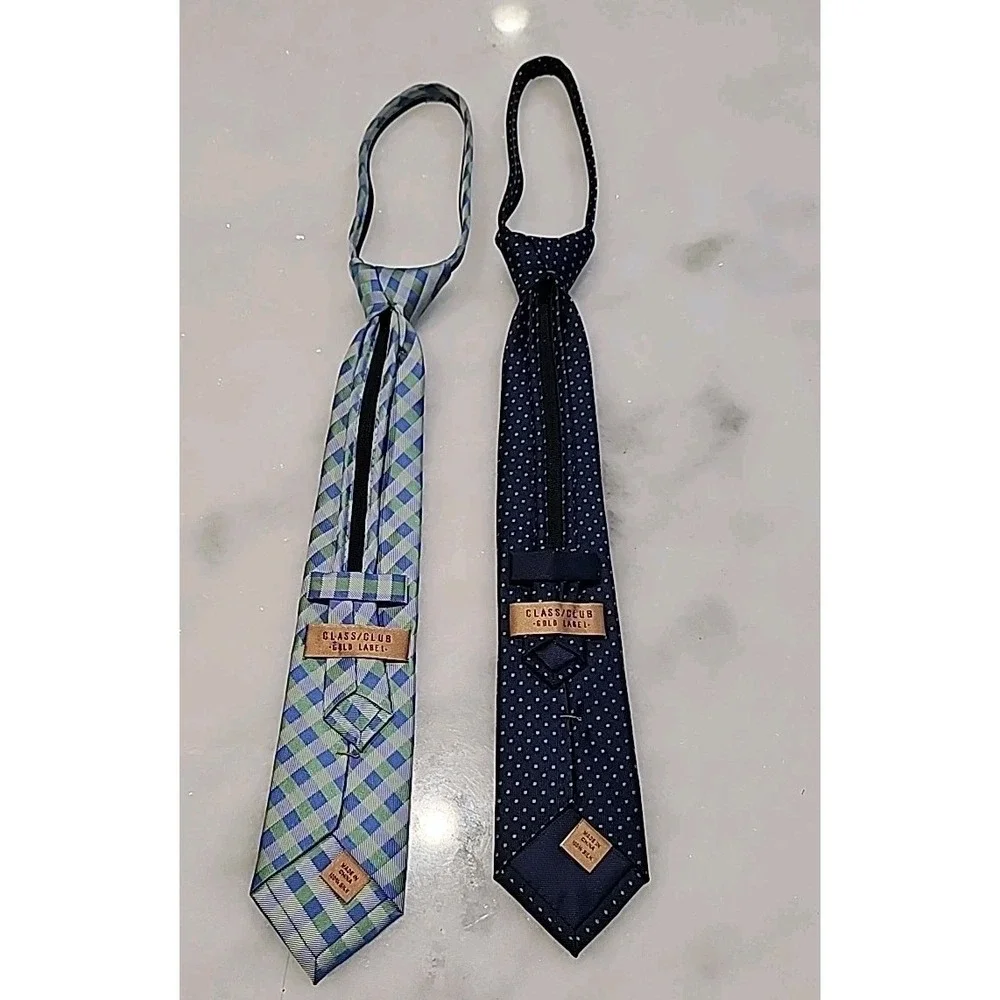 2-Class Club Gold SILK 14in Zipper Adjustable Neckties‎ Classic Party Navy Green